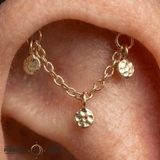 Rolo Bar with Triple Hammered Discs - 14K Gold Threadless/Threaded - piercing - zone.com