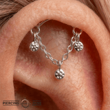Rolo Bar with Triple Hammered Discs - 14K Gold Threadless/Threaded - piercing - zone.com