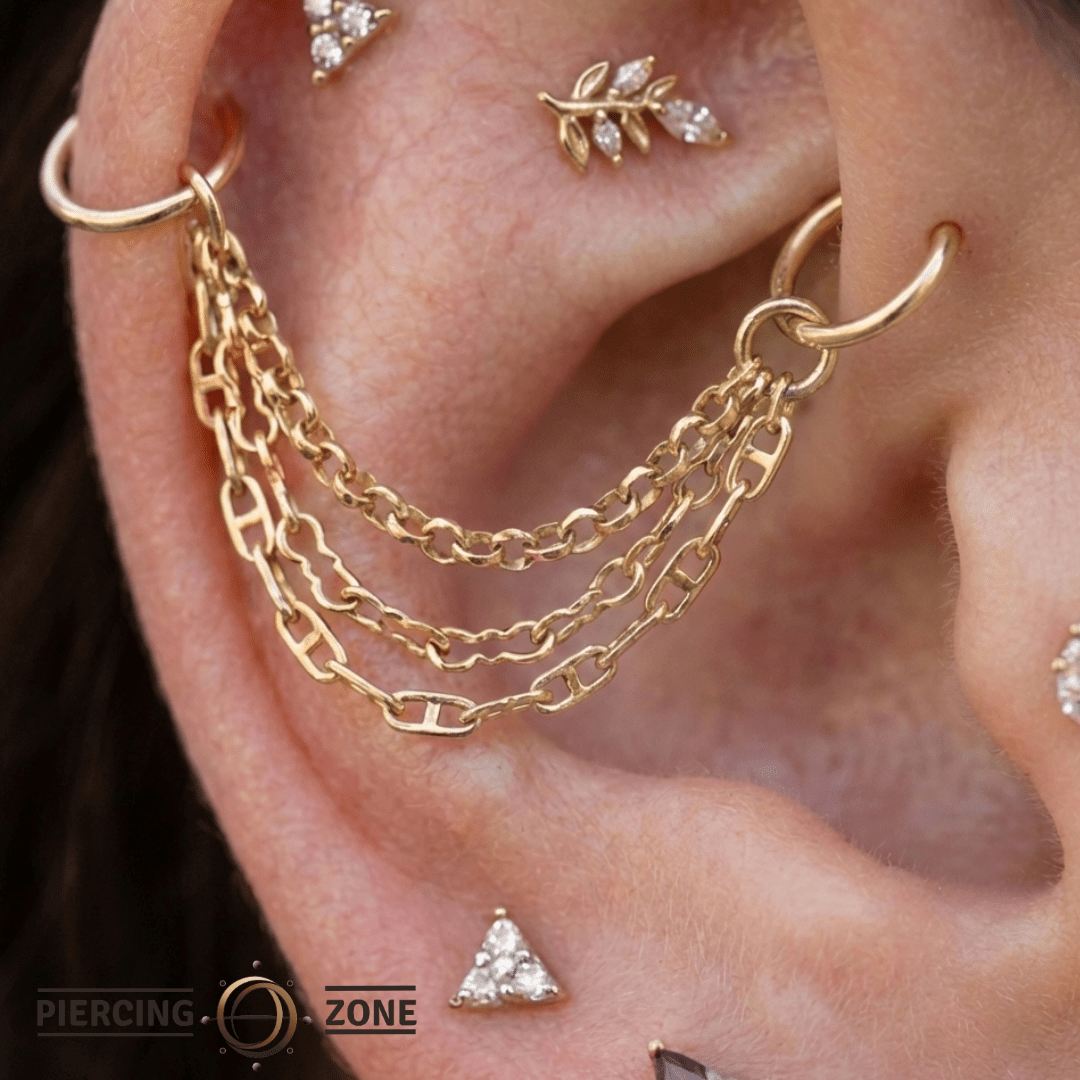 Rolo + Razor + Mariner Stacked Chain – 14K Gold Triple Chain - piercing - zone.com