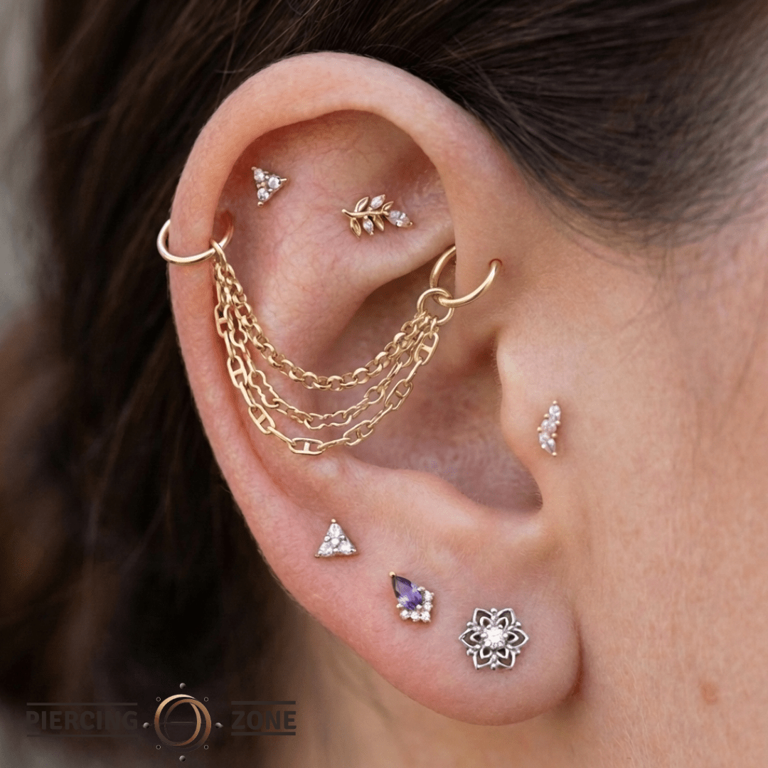 Rolo + Razor + Mariner Stacked Chain – 14K Gold Triple Chain - piercing - zone.com