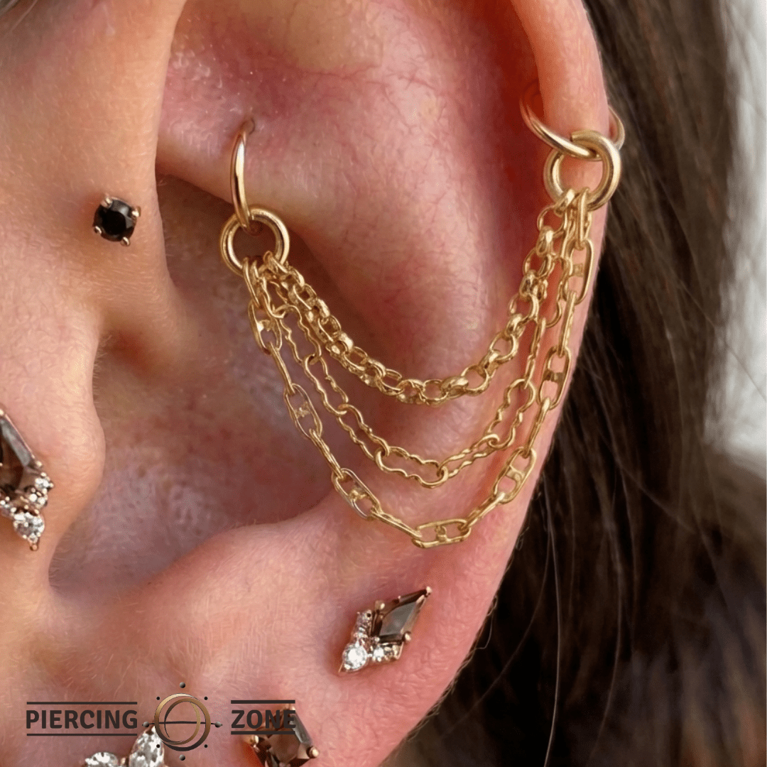 Rolo + Razor + Mariner Stacked Chain – 14K Gold Triple Chain - piercing - zone.com