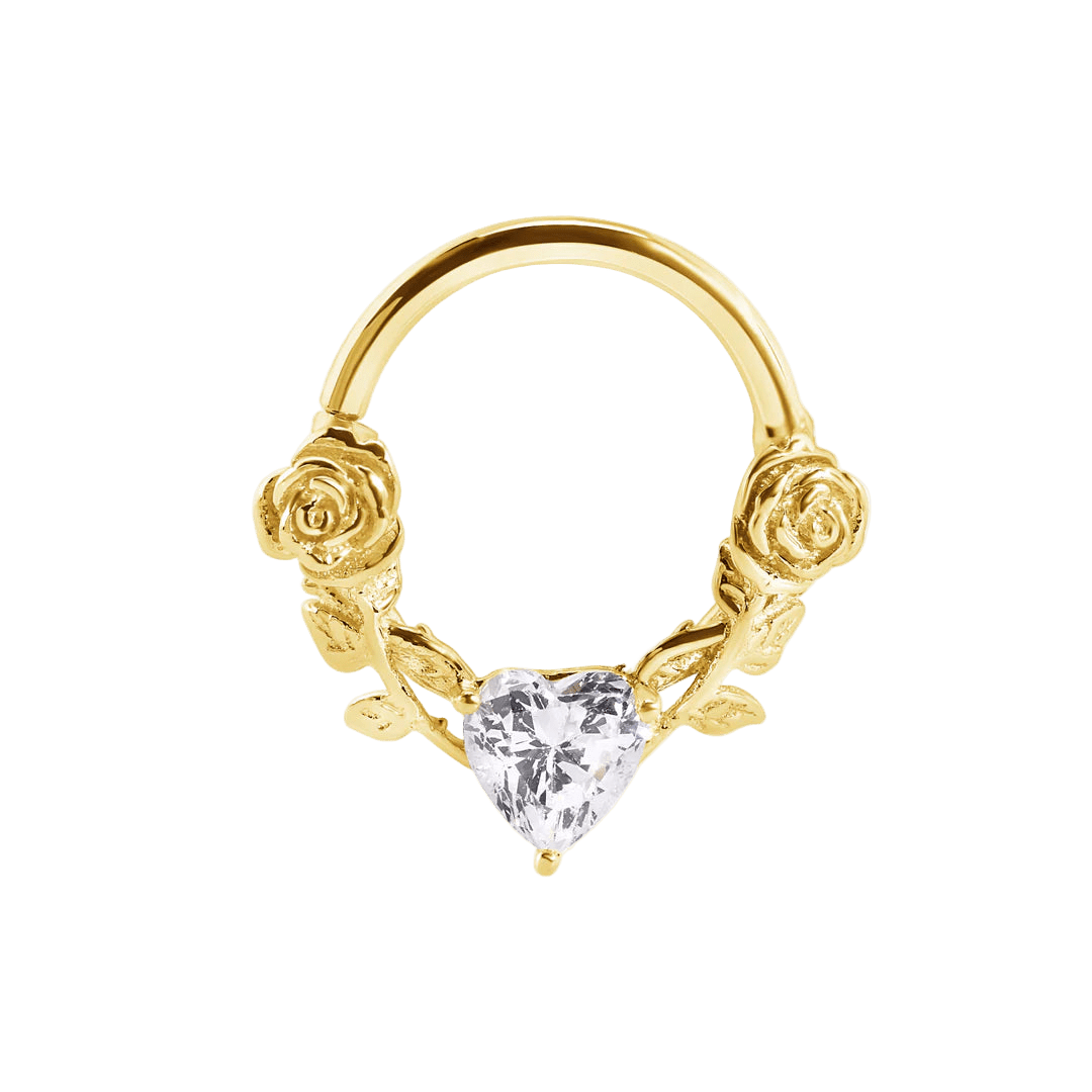 Romance Seamless Ring – 14K Gold Heart - Cut Gem Ring - piercing - zone.com