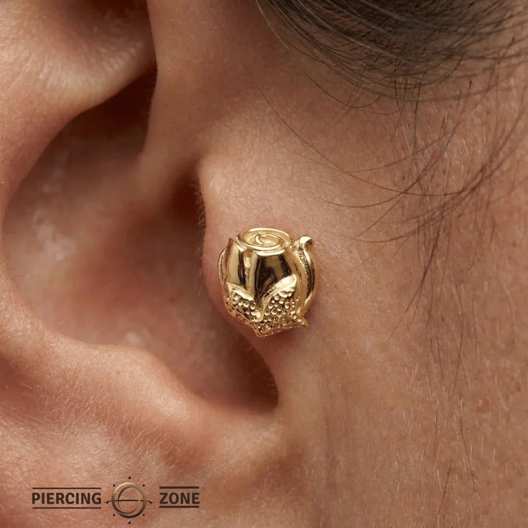 RoseBud – 14K/18K Gold Sculpted Floral Threadless End - piercing - zone.com