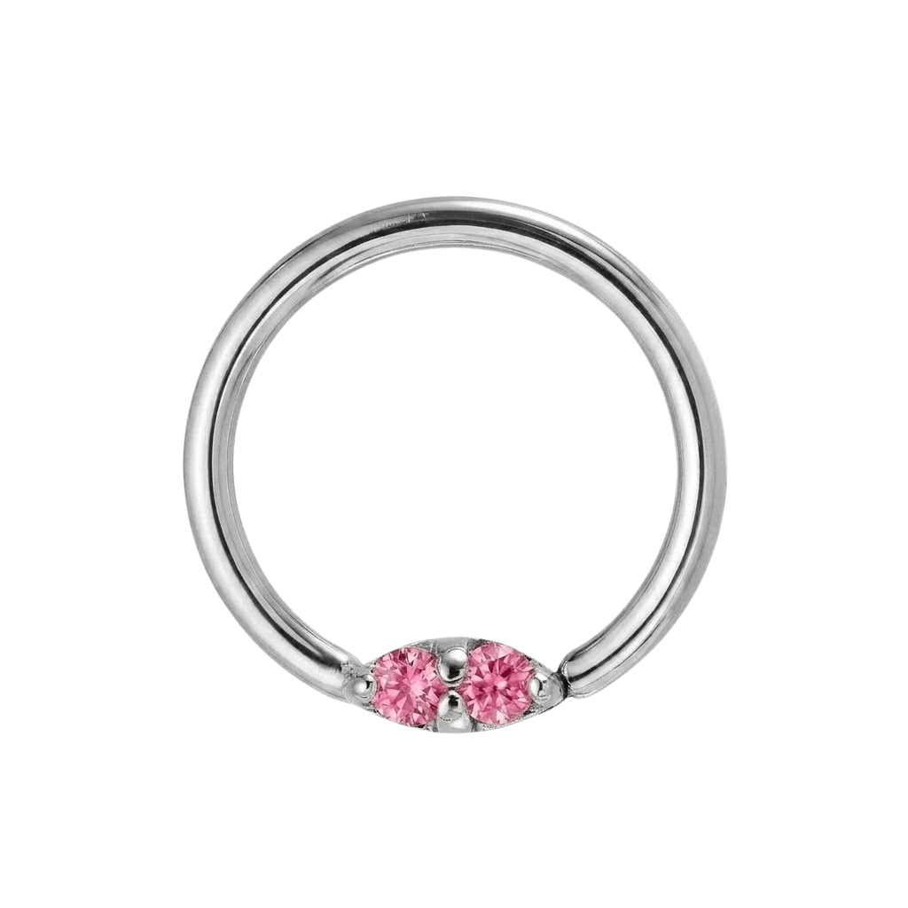 Rosy Trio - 14K Gold Pink Gem Fixed Bead Ring - piercing - zone.com