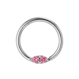 Rosy Trio - 14K Gold Pink Gem Fixed Bead Ring - piercing - zone.com