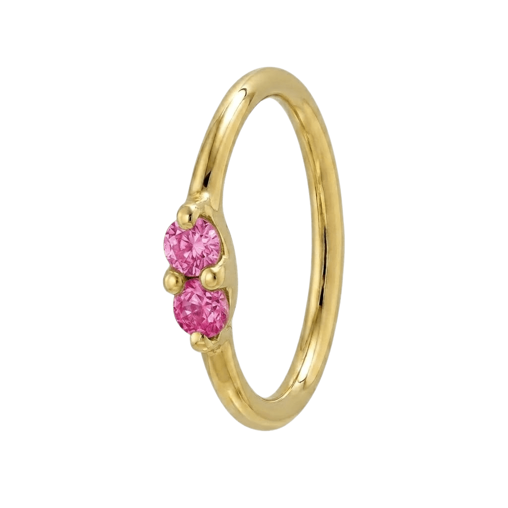 Rosy Trio - 14K Gold Pink Gem Fixed Bead Ring - piercing - zone.com