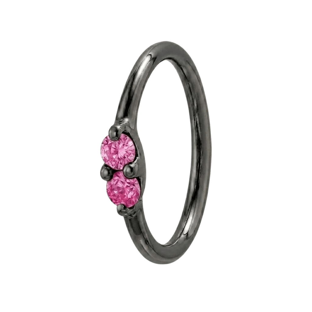 Rosy Trio - 14K Gold Pink Gem Fixed Bead Ring - piercing - zone.com