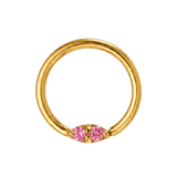 Rosy Trio - 14K Gold Pink Gem Fixed Bead Ring - piercing - zone.com