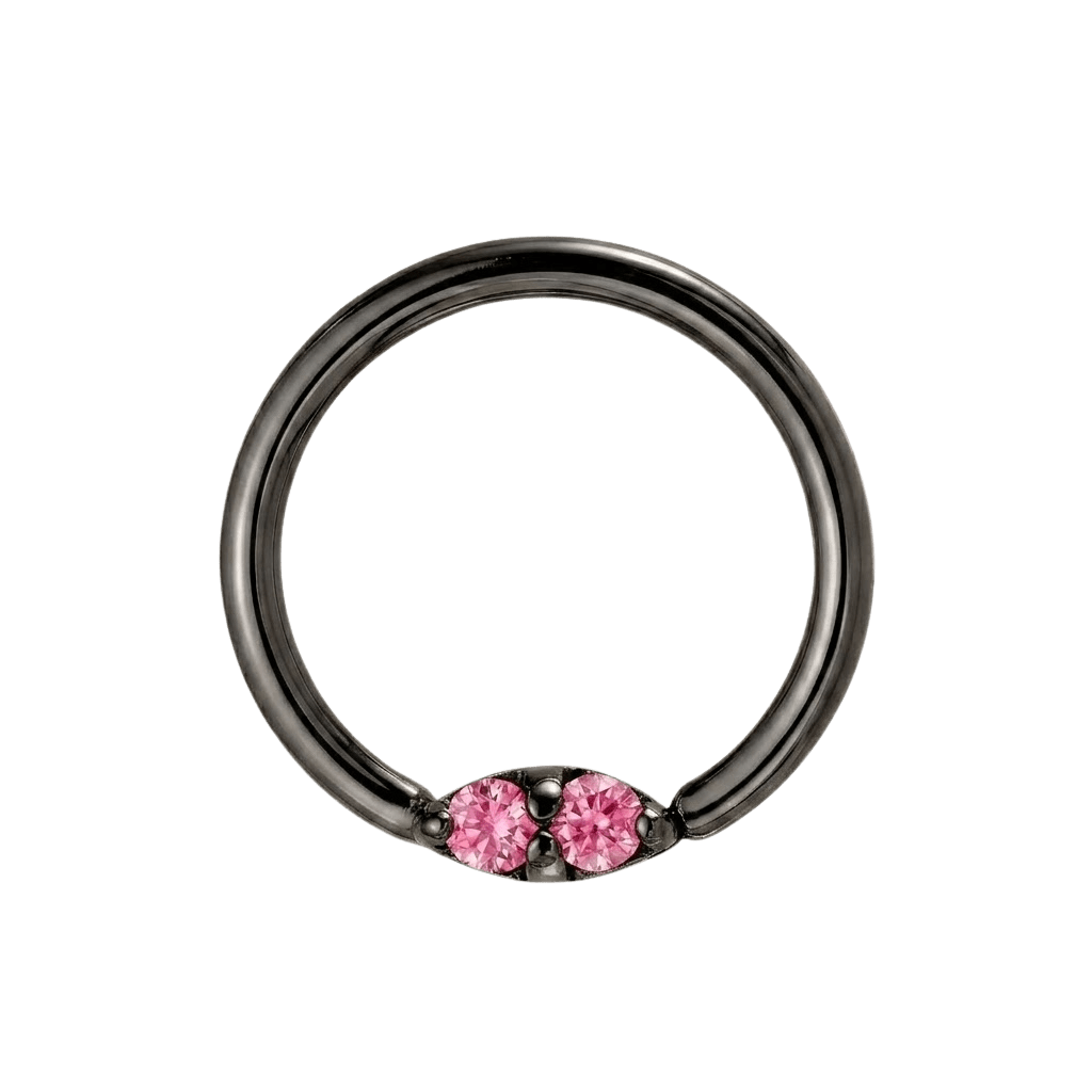 Rosy Trio - 14K Gold Pink Gem Fixed Bead Ring - piercing - zone.com