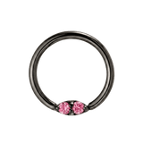 Rosy Trio - 14K Gold Pink Gem Fixed Bead Ring - piercing - zone.com