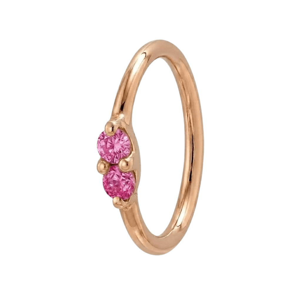 Rosy Trio - 14K Gold Pink Gem Fixed Bead Ring - piercing - zone.com