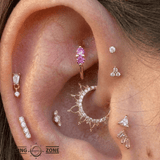 Rosy Trio - 14K Gold Pink Gem Fixed Bead Ring - piercing - zone.com