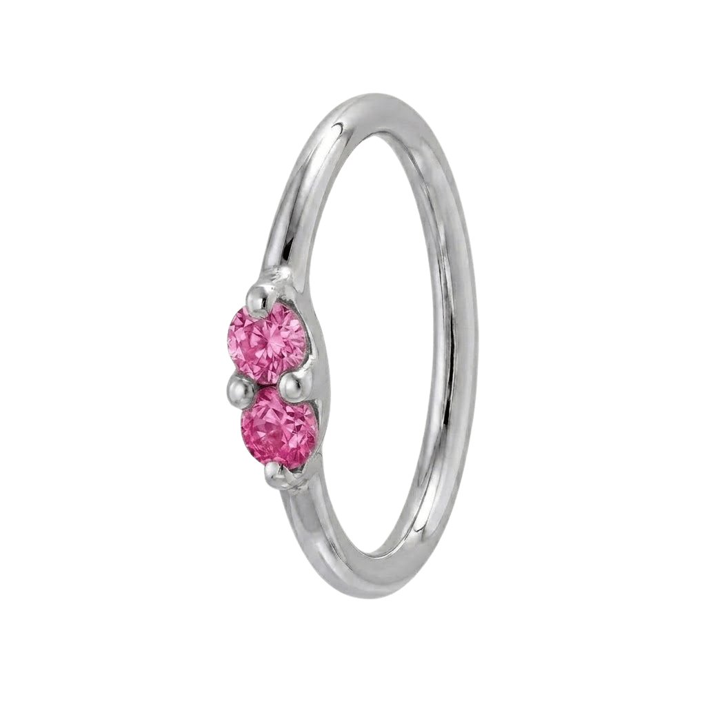 Rosy Trio - 14K Gold Pink Gem Fixed Bead Ring - piercing - zone.com