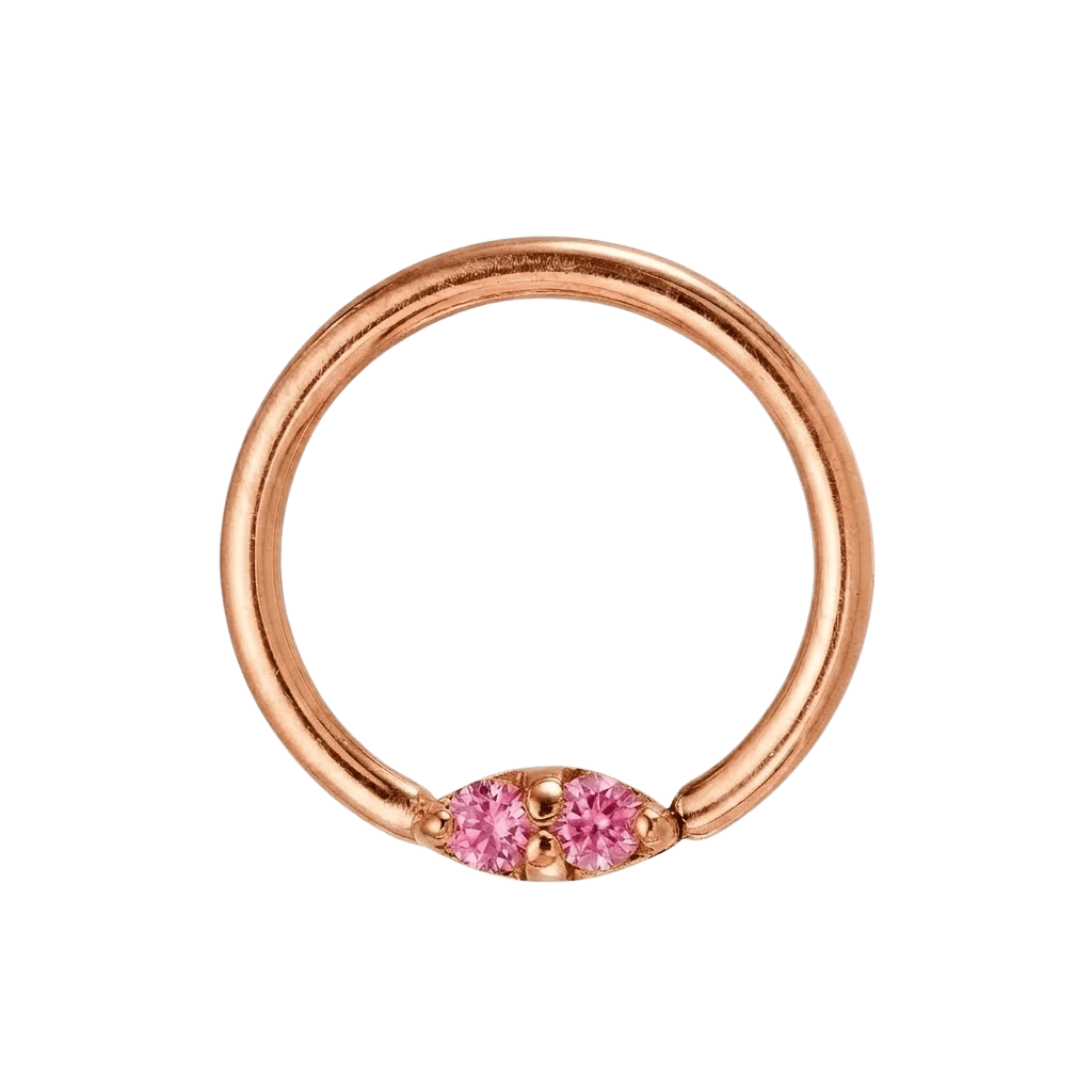Rosy Trio - 14K Gold Pink Gem Fixed Bead Ring - piercing - zone.com