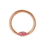 Rosy Trio - 14K Gold Pink Gem Fixed Bead Ring - piercing - zone.com