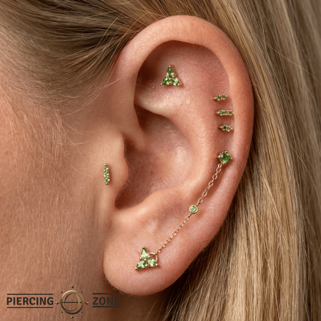 Round Center – Tsavorite Chain – 14K Gold Piercing Connector - piercing - zone.com