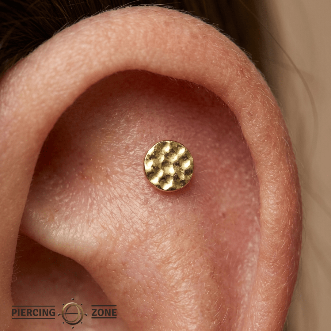 Round Disc Hammered – 14K Gold Threadless/Threaded End - piercing - zone.com