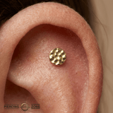 Round Disc Hammered – 14K Gold Threadless/Threaded End - piercing - zone.com