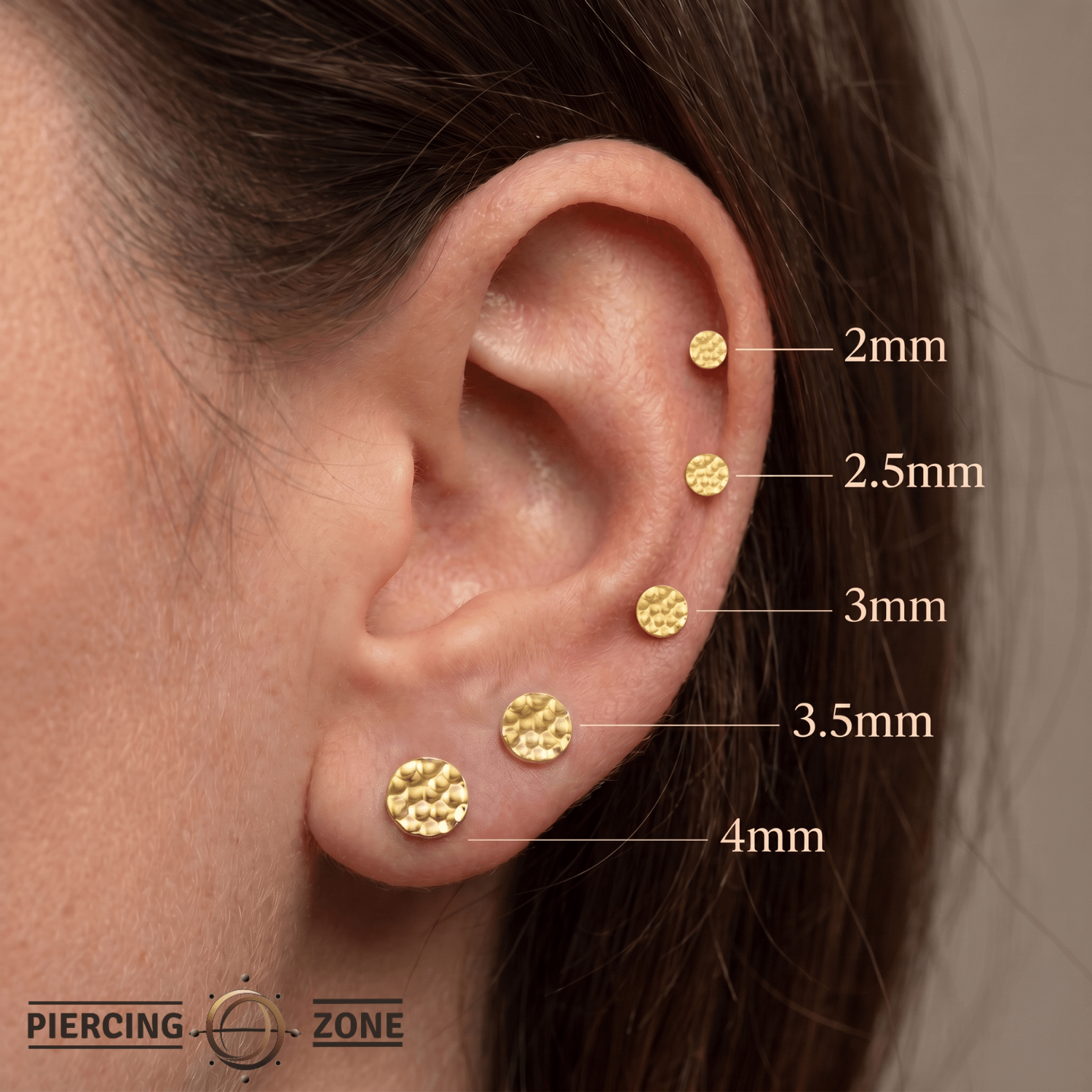 Round Disc Hammered – 14K Gold Threadless/Threaded End - piercing - zone.com