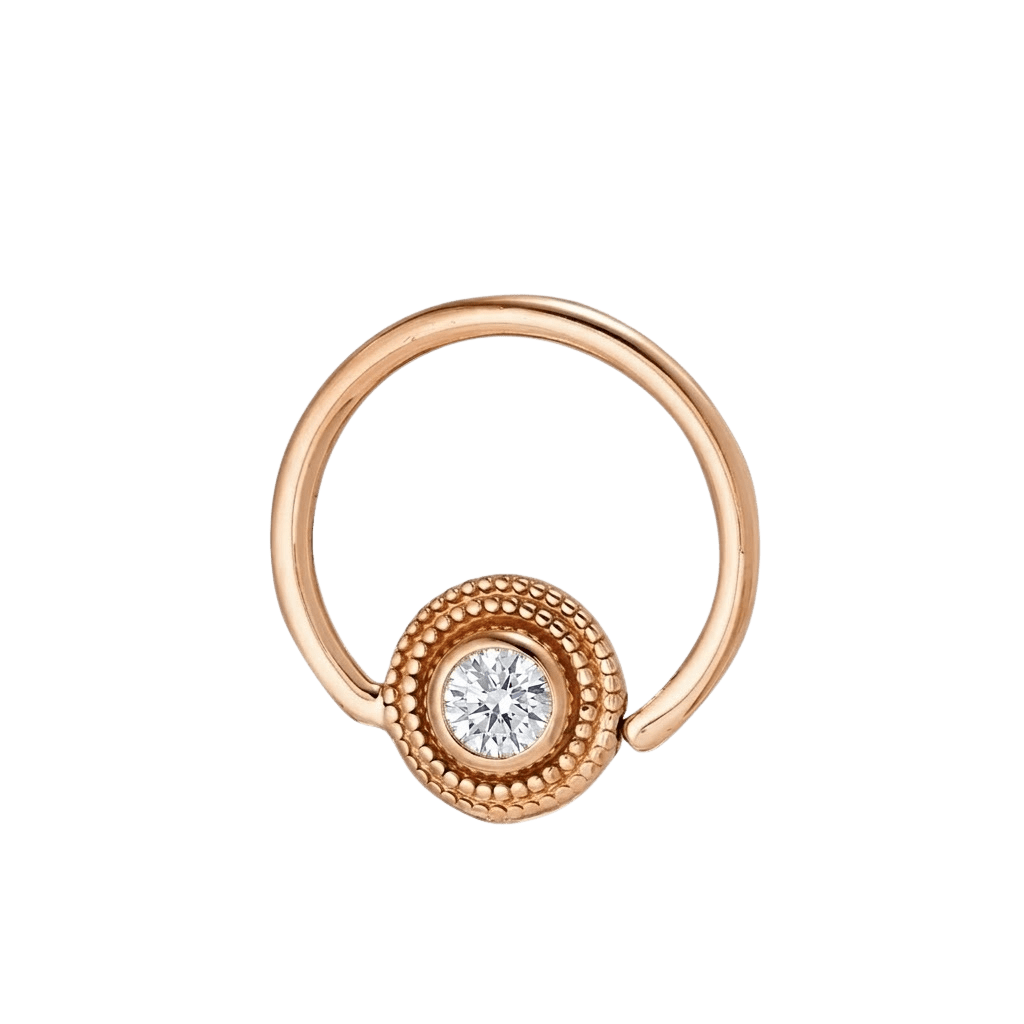 Round Milgrain - 14K Gold Gem Fixed Bead Ring - piercing - zone.com