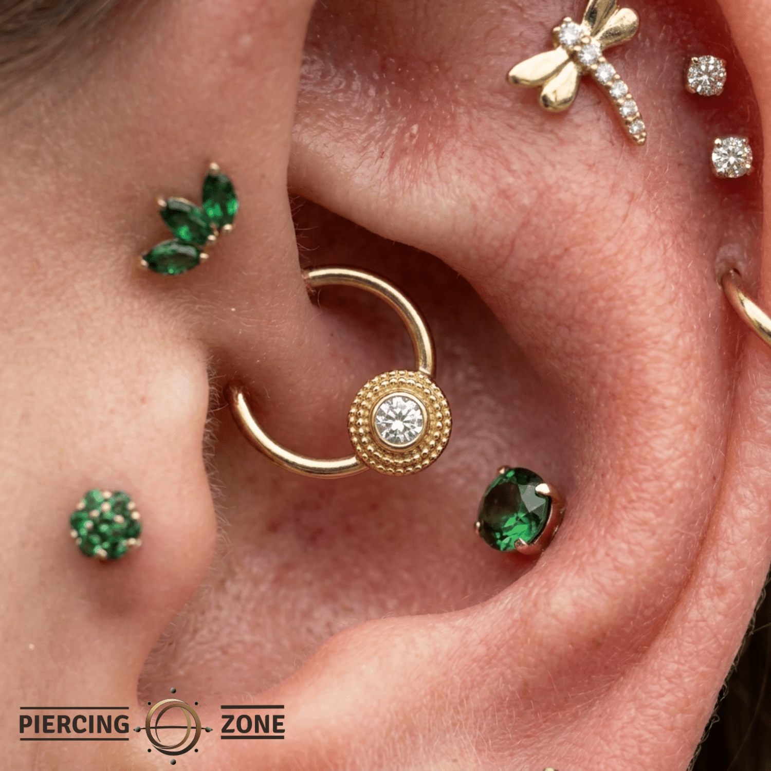 Round Milgrain - 14K Gold Gem Fixed Bead Ring - piercing - zone.com