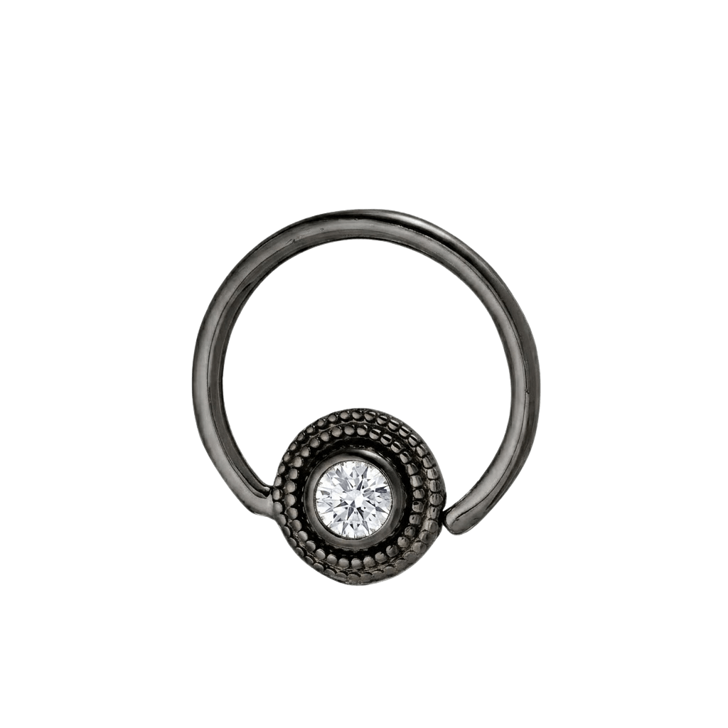 Round Milgrain - 14K Gold Gem Fixed Bead Ring - piercing - zone.com