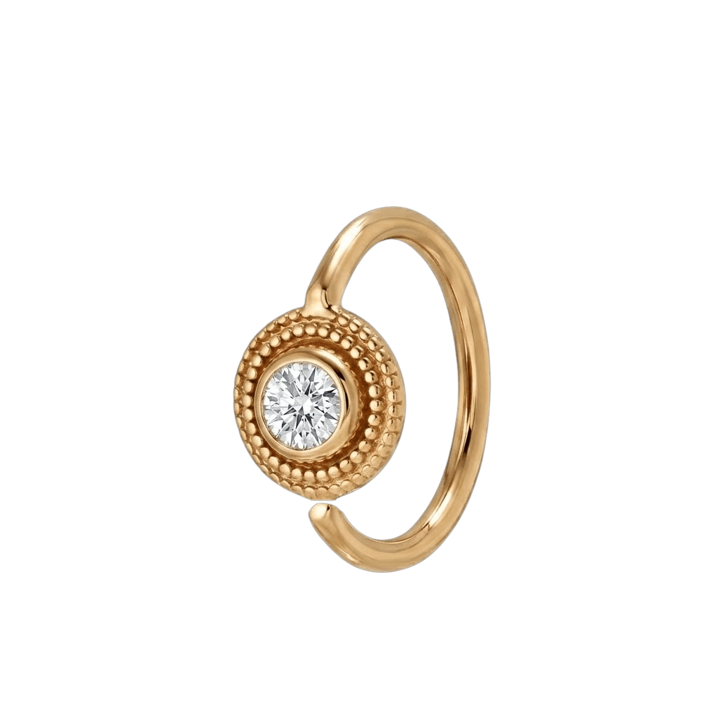 Round Milgrain - 14K Gold Gem Fixed Bead Ring - piercing - zone.com
