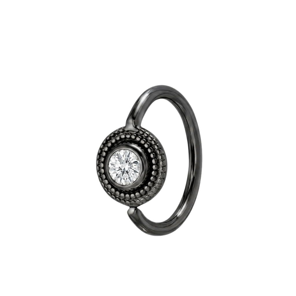 Round Milgrain - 14K Gold Gem Fixed Bead Ring - piercing - zone.com