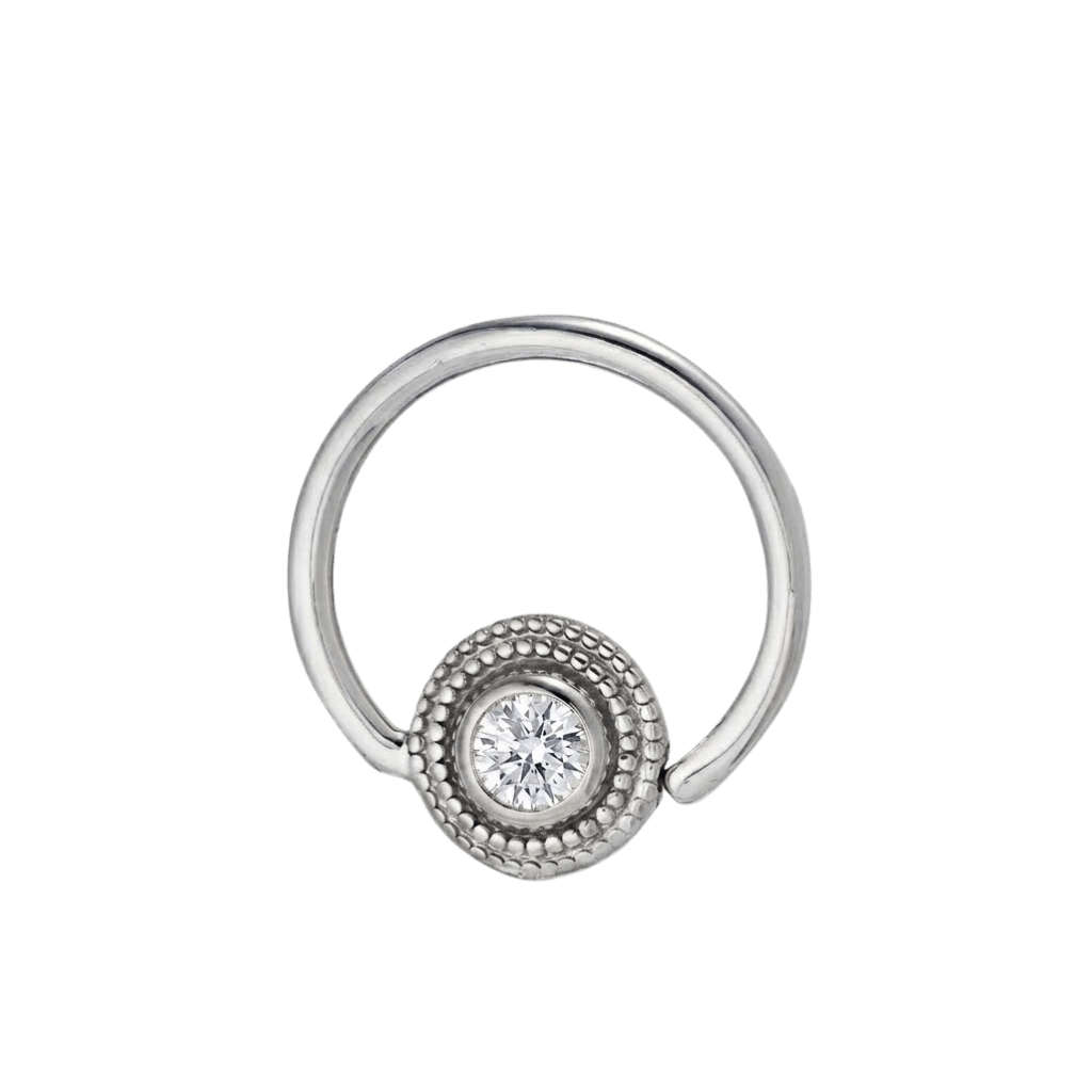 Round Milgrain - 14K Gold Gem Fixed Bead Ring - piercing - zone.com