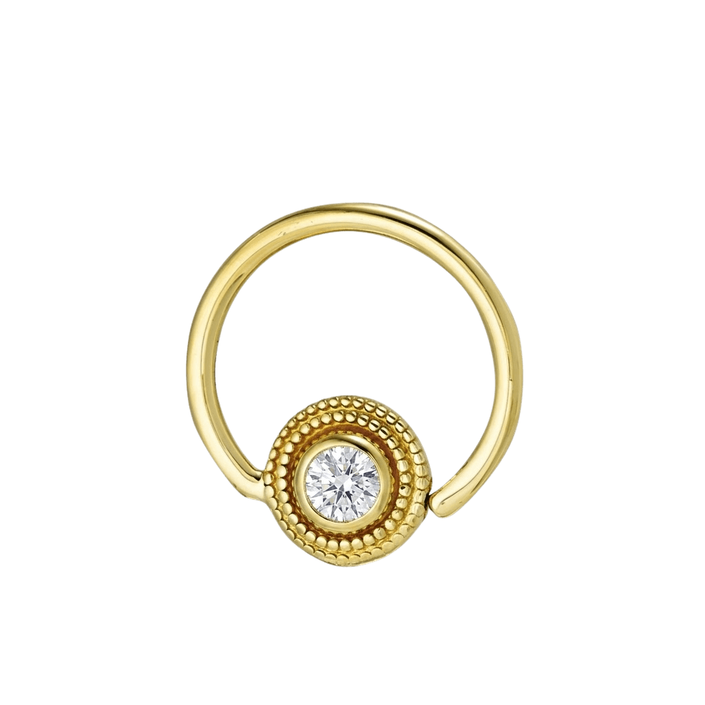 Round Milgrain - 14K Gold Gem Fixed Bead Ring - piercing - zone.com