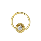 Round Milgrain - 14K Gold Gem Fixed Bead Ring