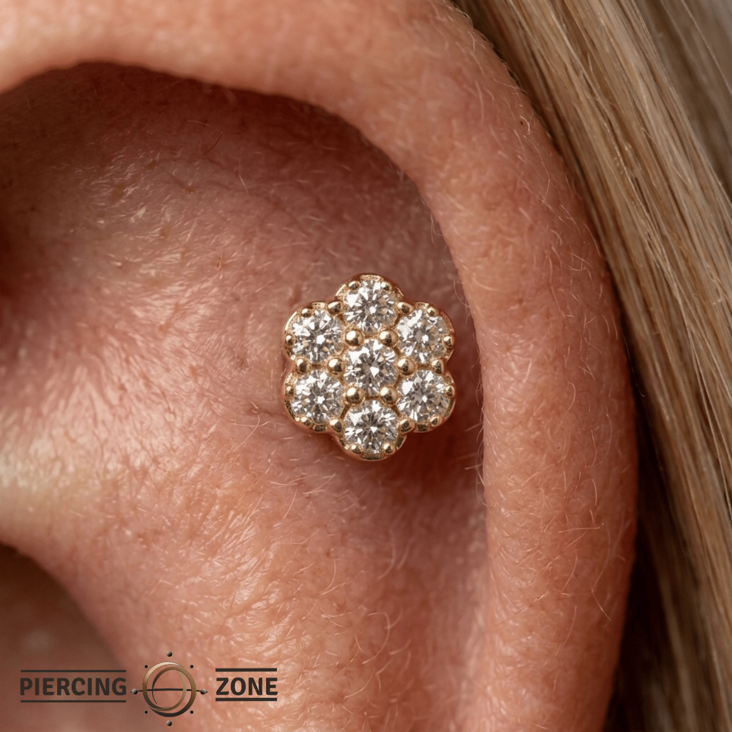 Rounded Flower - 14K Gold Threadless/Threaded - piercing - zone.com