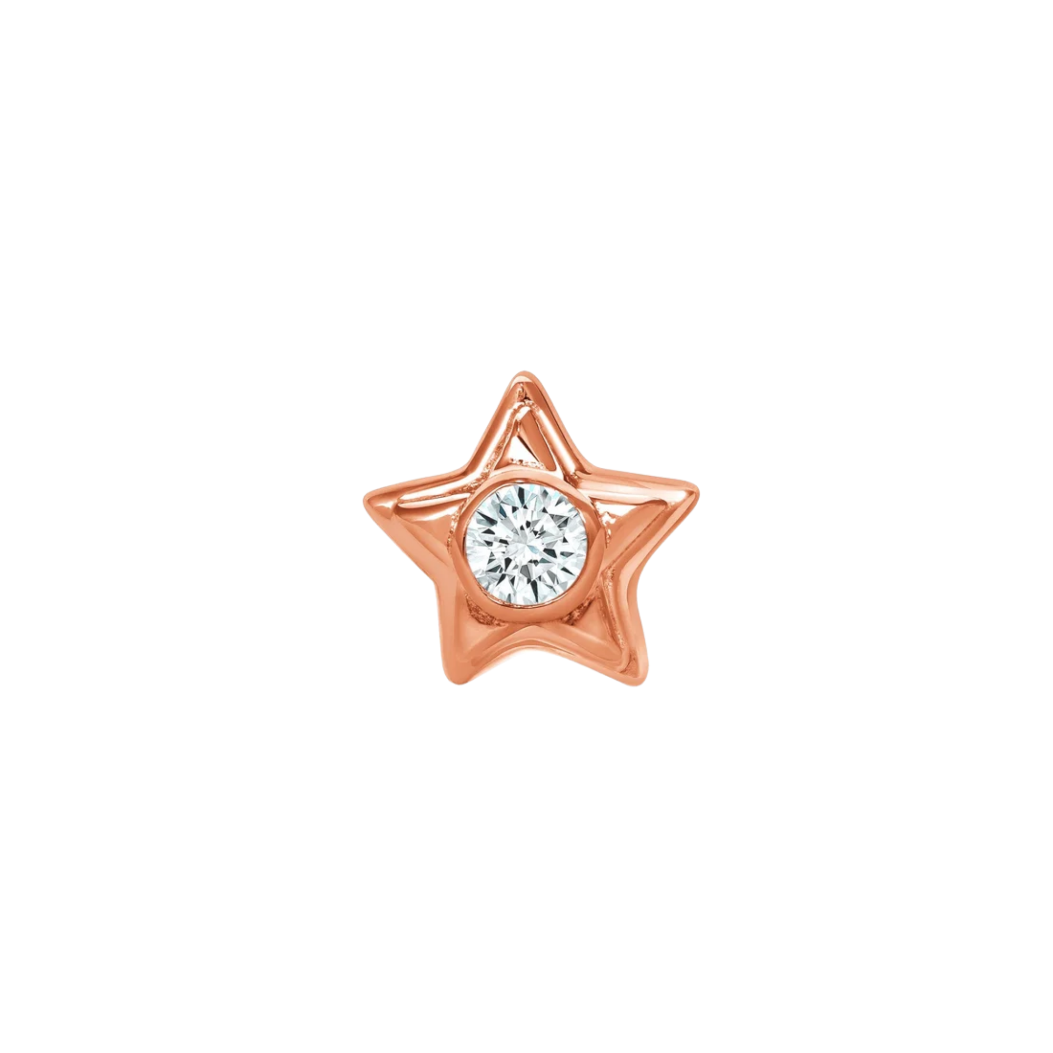Rounded Star with Gem – 14K Gold Threadless/Threaded End