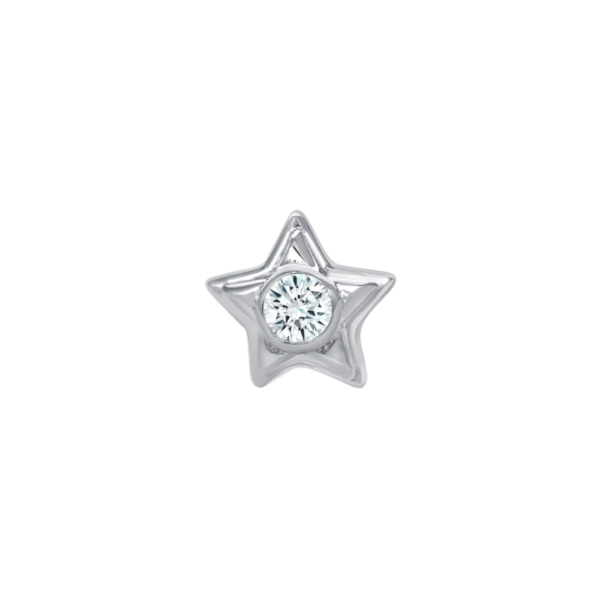 Rounded Star with Gem – 14K Gold Threadless/Threaded End