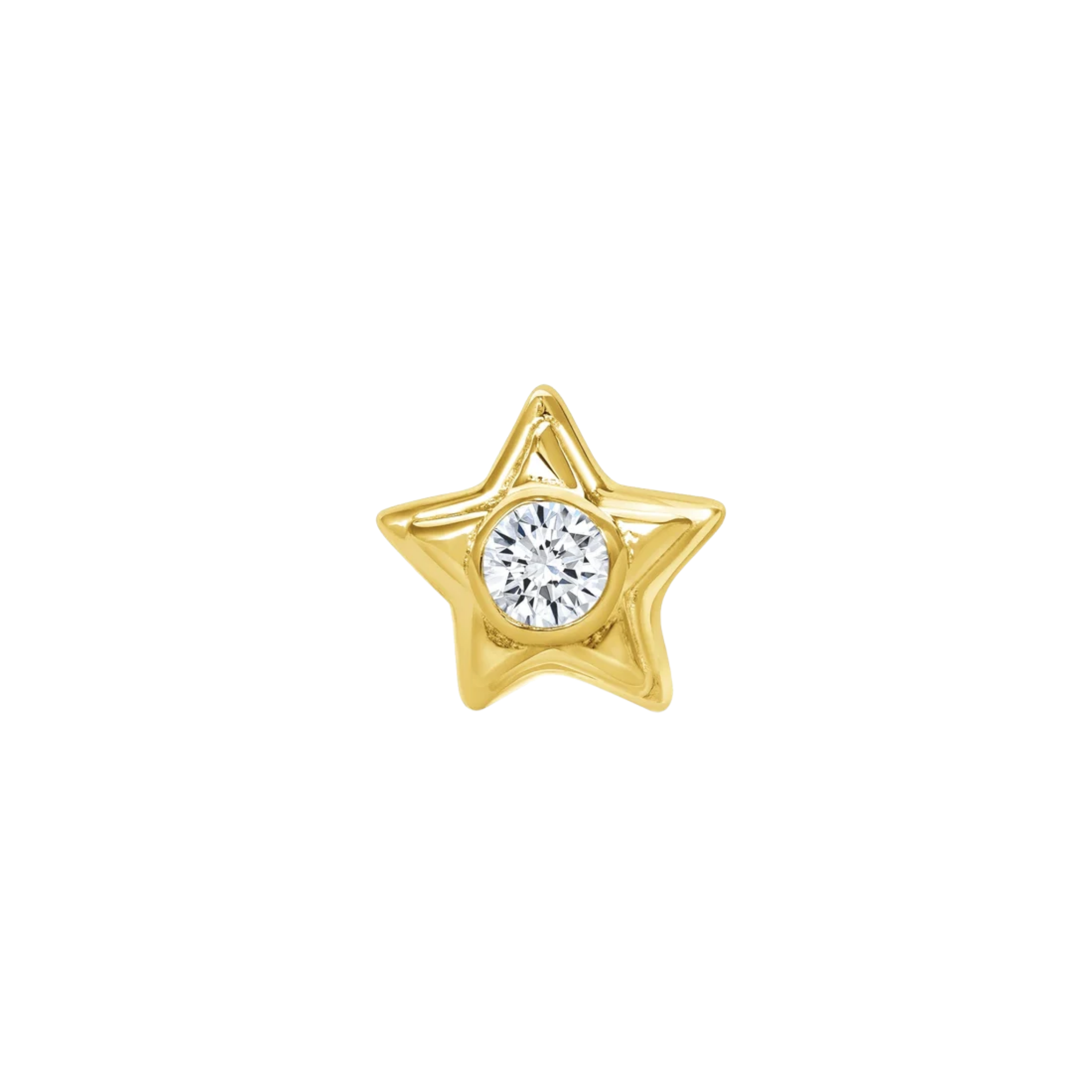 Rounded Star with Gem – 14K Gold Threadless/Threaded End