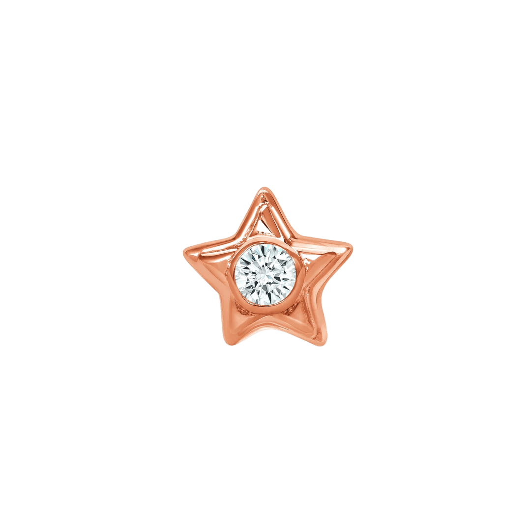 Rounded Star with Gem – 14K Gold Threadless End - piercing - zone.com