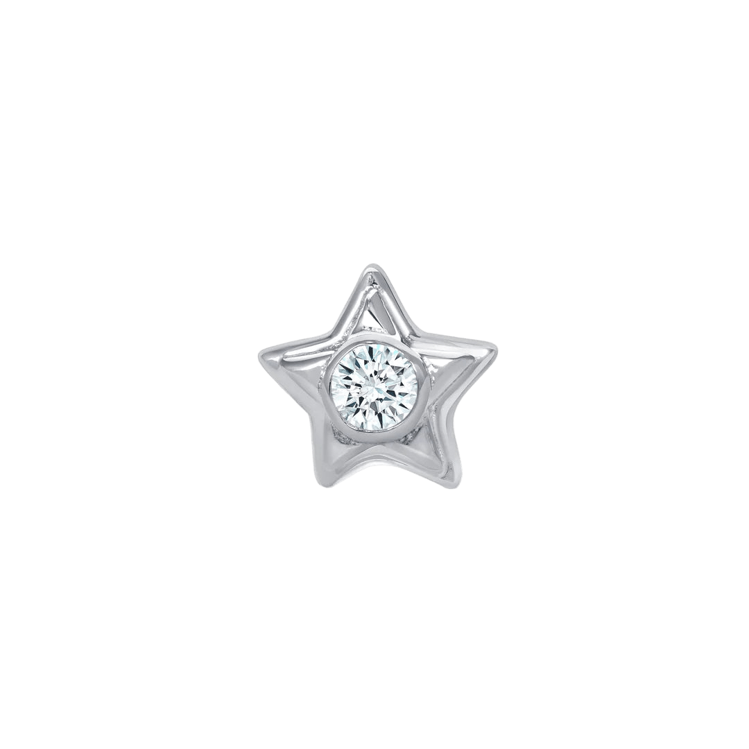 Rounded Star with Gem – 14K Gold Threadless End - piercing - zone.com