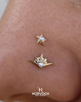 Rounded Star with Gem – 14K Gold Threadless End - piercing - zone.com