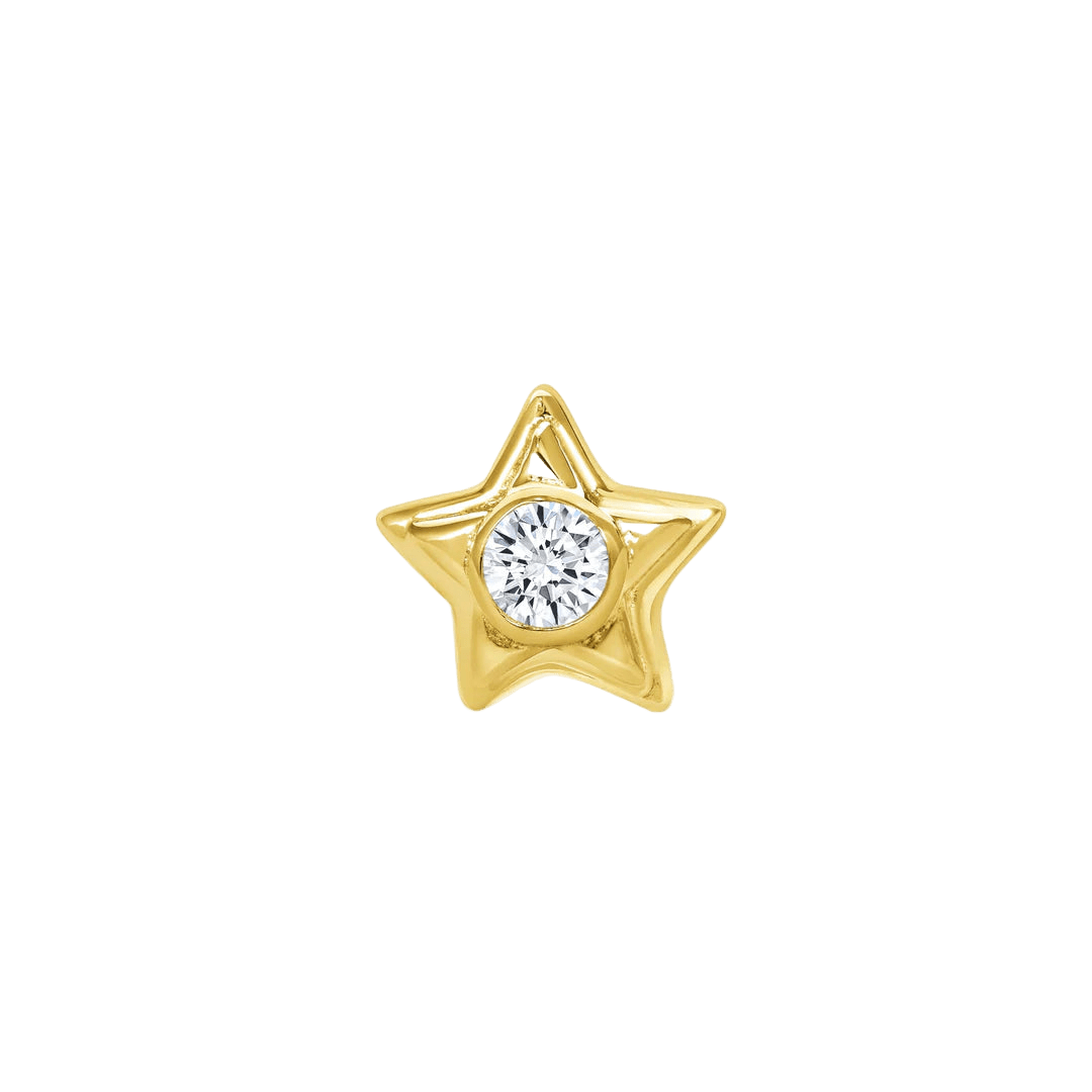 Rounded Star with Gem – 14K Gold Threadless End - piercing - zone.com