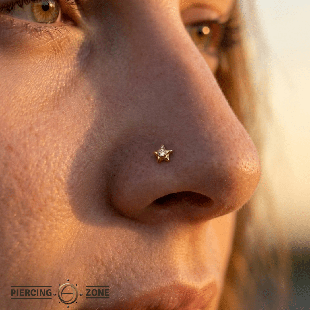 Rounded Star with Gem – 14K Gold Threadless/Threaded End - piercing - zone.com