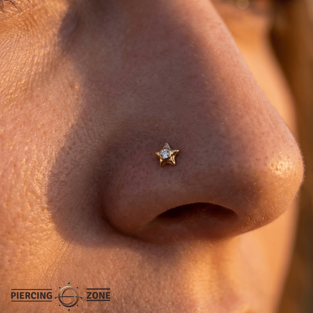 Rounded Star with Gem – 14K Gold Threadless/Threaded End - piercing - zone.com