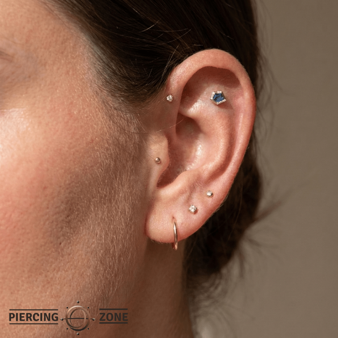 Route – London Blue Topaz – 14K Gold Threadless End - piercing - zone.com