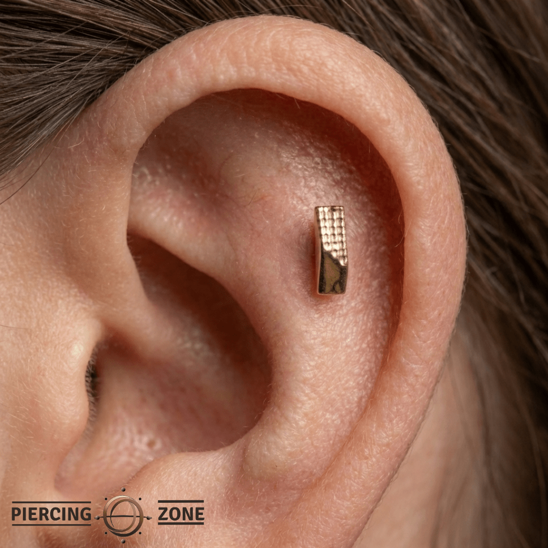 Roxy – Dual Texture Bar – 14K Gold Threadless End - piercing - zone.com