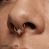 Royal Bloom - 14K Gold Flower Gem Fixed Bead Ring - piercing - zone.com
