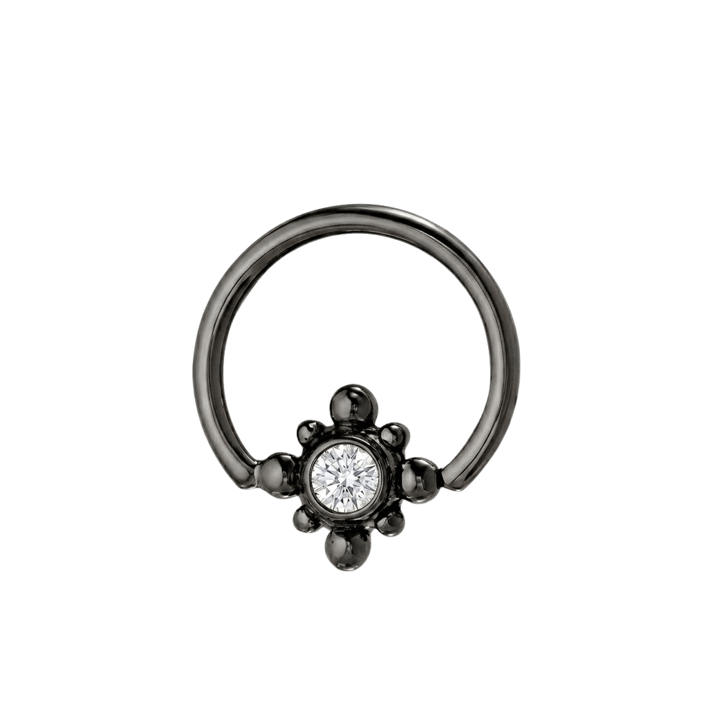 Royal Bloom - 14K Gold Flower Gem Fixed Bead Ring - piercing - zone.com