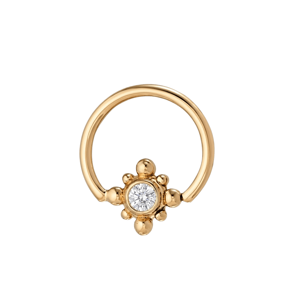 Royal Bloom - 14K Gold Flower Gem Fixed Bead Ring - piercing - zone.com