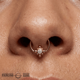 Royal Bloom - 14K Gold Flower Gem Fixed Bead Ring - piercing - zone.com