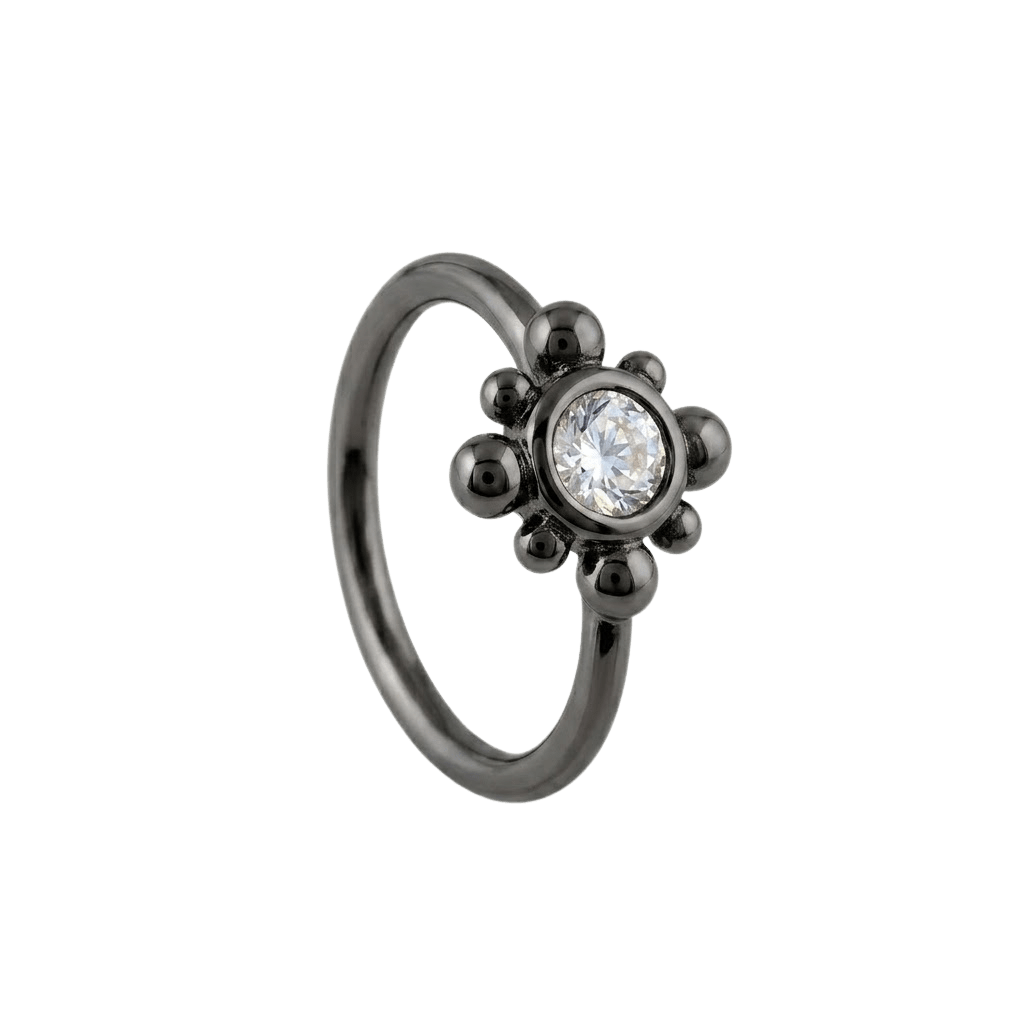 Royal Bloom - 14K Gold Flower Gem Fixed Bead Ring - piercing - zone.com