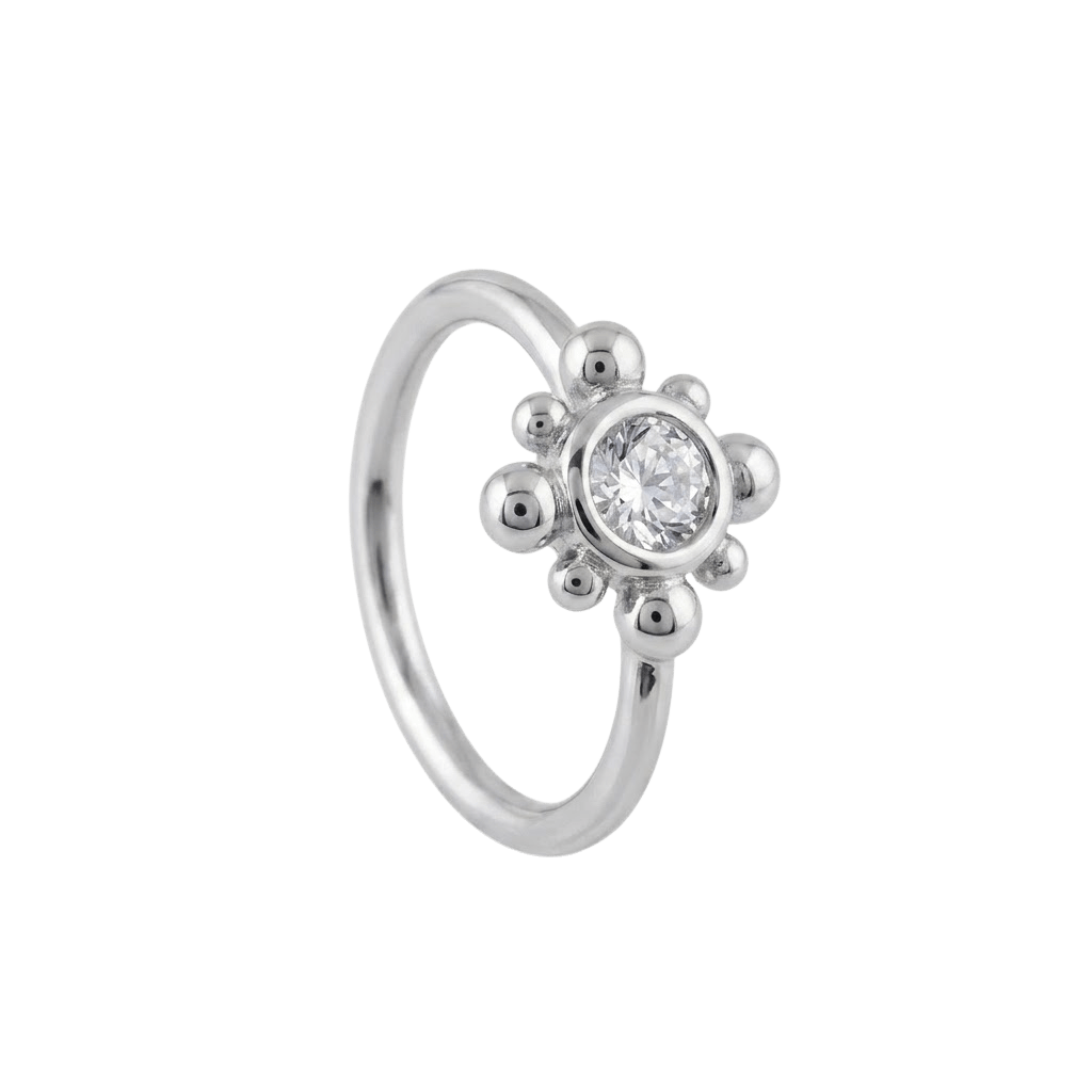 Royal Bloom - 14K Gold Flower Gem Fixed Bead Ring - piercing - zone.com