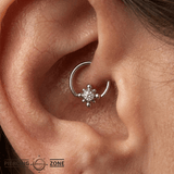 Royal Bloom - 14K Gold Flower Gem Fixed Bead Ring - piercing - zone.com
